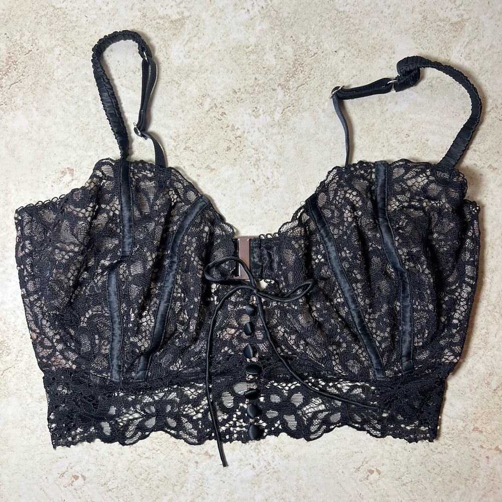 For Love & Lemons Black Lace Corset Bustier Bra Top 36D - Romantic Luxury Piece
